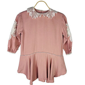 Reiss Girl's Pink Peter‎ Pan Crochet Lace Trim Collar Mini Dress Size 6-7
